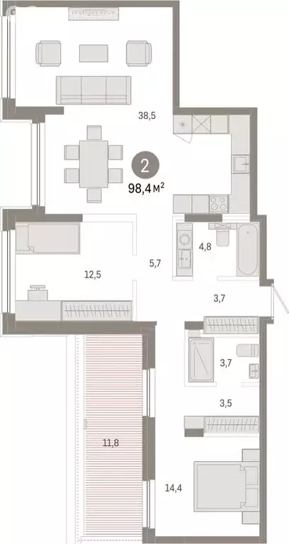 2-комнатная квартира: Новосибирск, Большевистская улица, с48 (98.44 м) - Фото 1