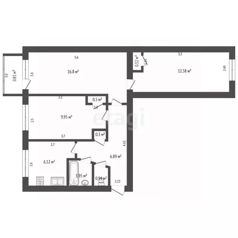 3-к кв. Забайкальский край, Карымское пгт ул. Ленинградская, 34 (56.0 ... - Фото 2