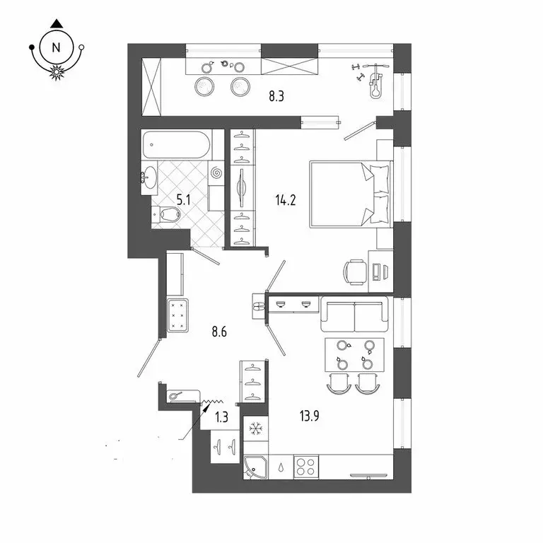 1-комнатная квартира: Санкт-Петербург, Измайловский бульвар, 9 (47.3 ... - Фото 1