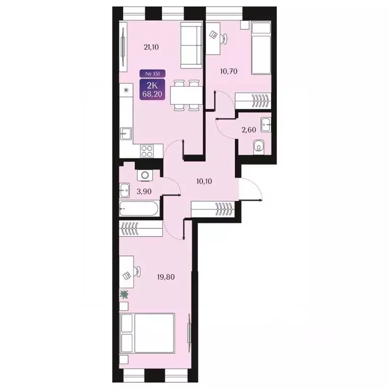 2-к кв. Омская область, Омск ул. 5-я Северная, 123 (68.2 м) - Фото 2