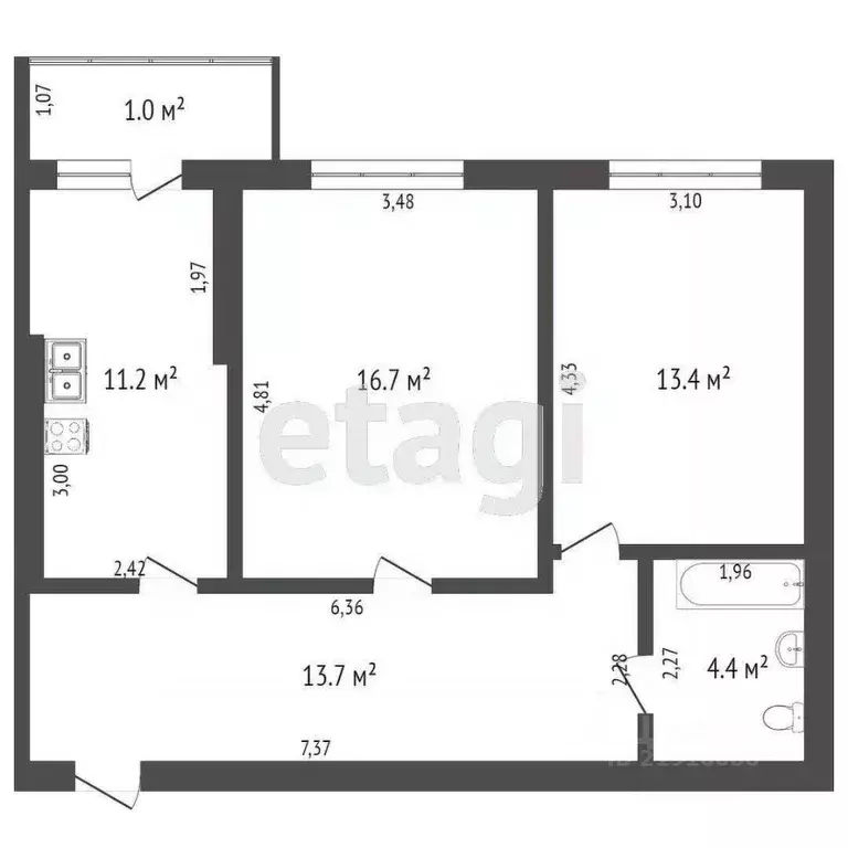 2-к кв. Калининградская область, Калининград Банковская ул., 12А (60.0 ... - Фото 1