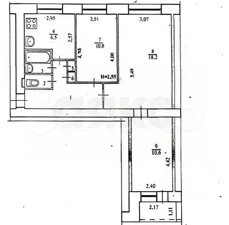 3-к. квартира, 57 м, 2/9 эт. - Фото 0