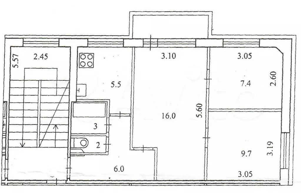 3-к. квартира, 46,6 м, 5/5 эт. - Фото 0