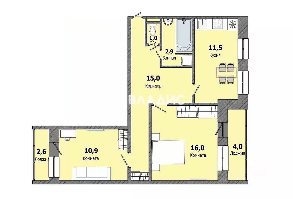 2-к кв. Санкт-Петербург Долгоозерная ул., 6К2 (57.2 м) - Фото 2