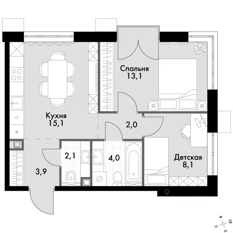 2-к кв. Приморский край, Владивосток Флагман жилой комплекс (48.3 м) - Фото 2