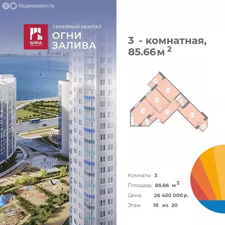 3-комнатная квартира: Санкт-Петербург, улица Маршала Захарова, 8 ... - Фото 1