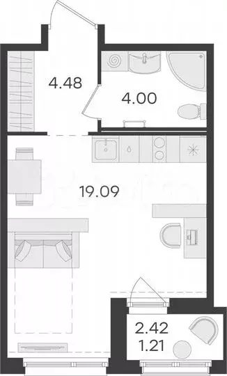 Квартира-студия, 28,8м, 10/15эт. - Фото 0