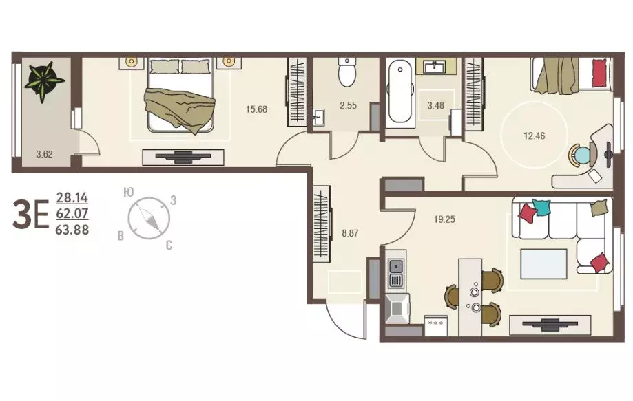Продаётся 3-к квартира, 63.88 м - Фото 0