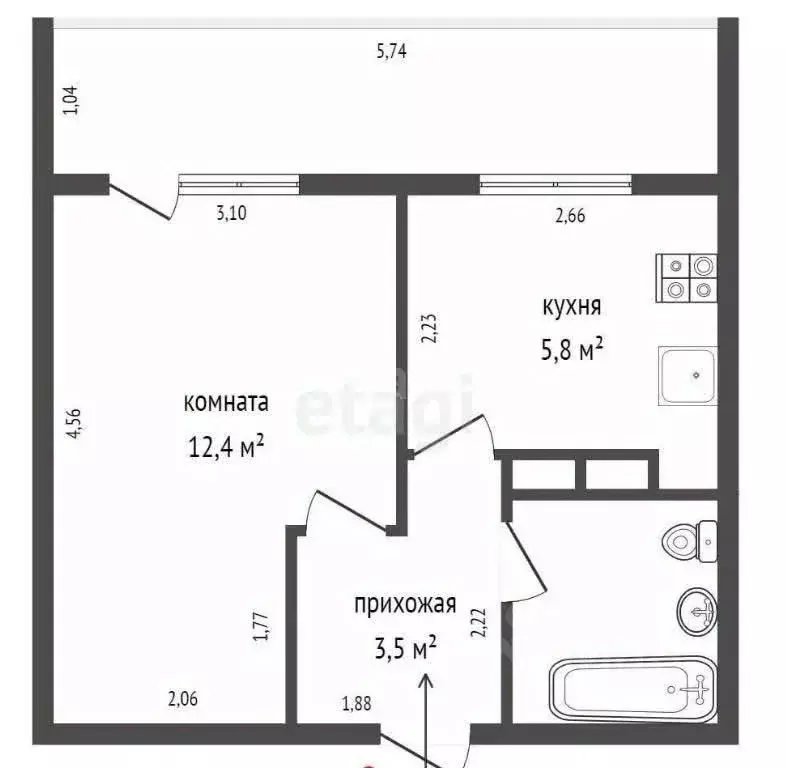 1-к кв. Свердловская область, Екатеринбург ул. Куйбышева, 104 (25.1 м) - Фото 1