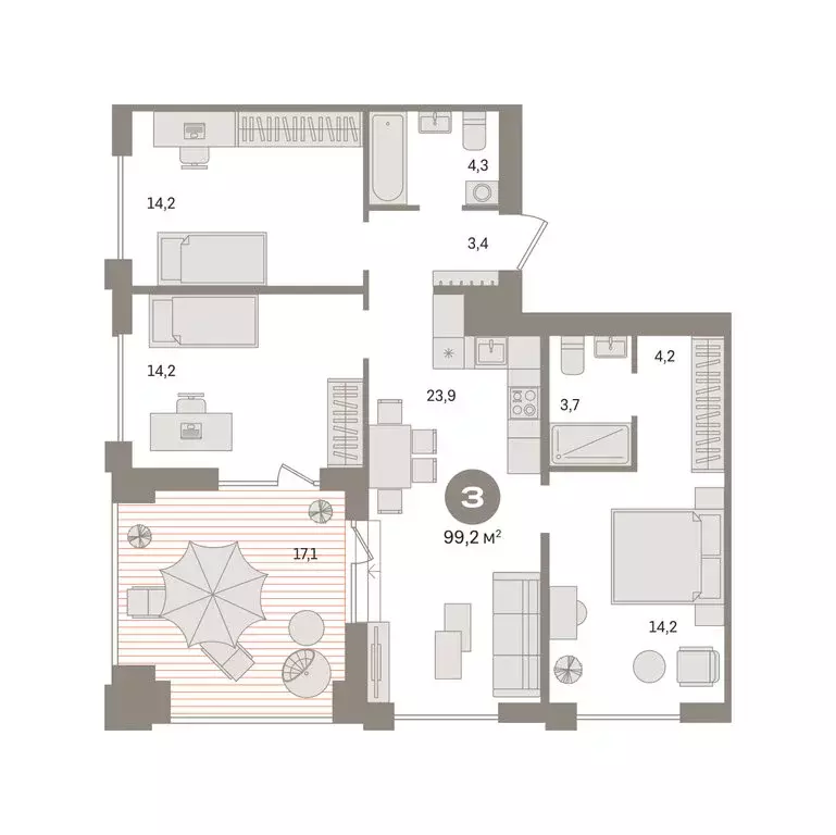 3-комнатная квартира: Новосибирский район, рабочий посёлок Краснообск, ... - Фото 2