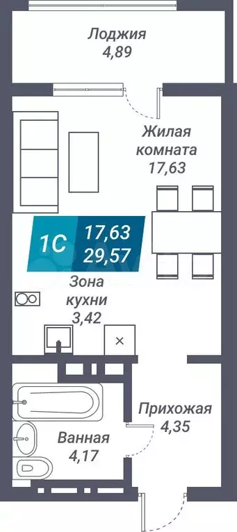 1-к. квартира, 29,6 м, 18/25 эт. - Фото 1