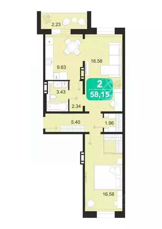 2-к кв. Забайкальский край, Чита Сосновый Бор мкр,  (58.15 м) - Фото 1