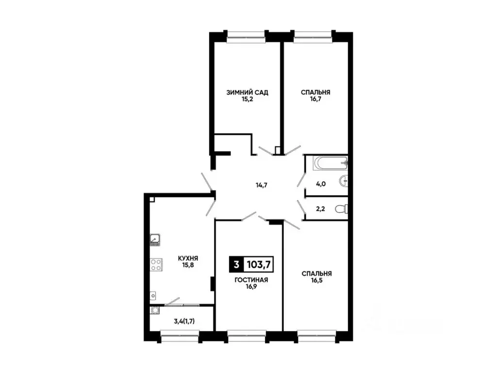 3-к кв. Ставропольский край, Кисловодск ул. Катыхина, 185с3 (103.7 м) - Фото 2