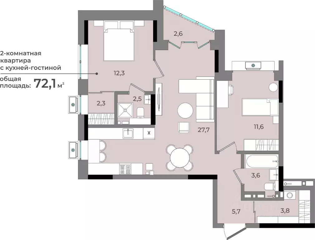 2-к кв. Удмуртия, Ижевск ул. Имени В.С. Тарасова, 6 (72.1 м) - Фото 0