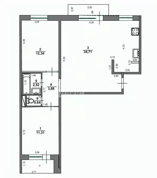 3-к кв. Ульяновская область, Ульяновск ул. Корунковой, 7 (68.0 м) - Фото 2