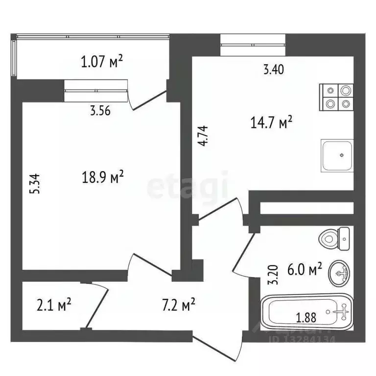 1-к кв. Вологодская область, Череповец Рыбинская ул., 16А (49.4 м) - Фото 2