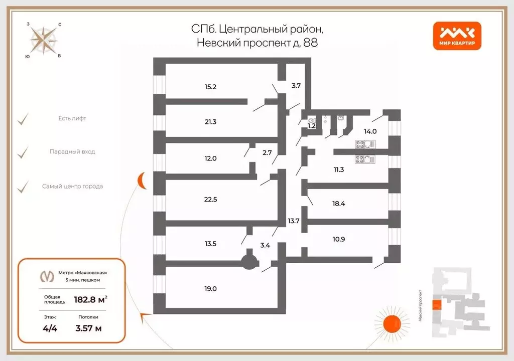 6-к кв. Санкт-Петербург Невский просп., 88 (182.8 м) - Фото 2