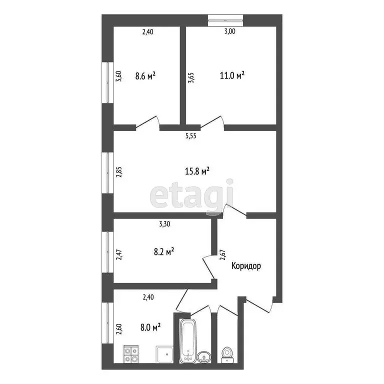 3-комнатная квартира: Тюмень, Авторемонтная улица, 21 (59 м) - Фото 1