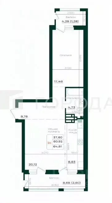2-к кв. Алтайский край, Барнаул просп. Строителей, 18к1 (64.8 м) - Фото 2