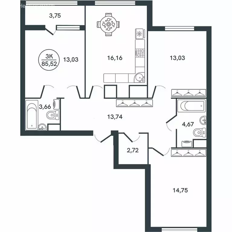 3-комнатная квартира: Тверь, улица Левитана, 74Б (85.52 м) - Фото 0