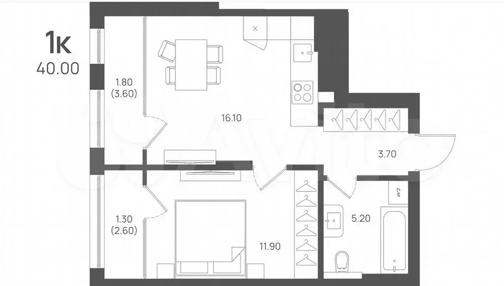 1-к. квартира, 40 м, 2/4 эт. - Фото 1