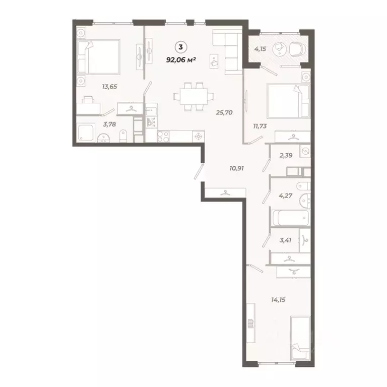 3-к кв. Санкт-Петербург ул. Коли Томчака, 21Д (92.06 м) - Фото 1