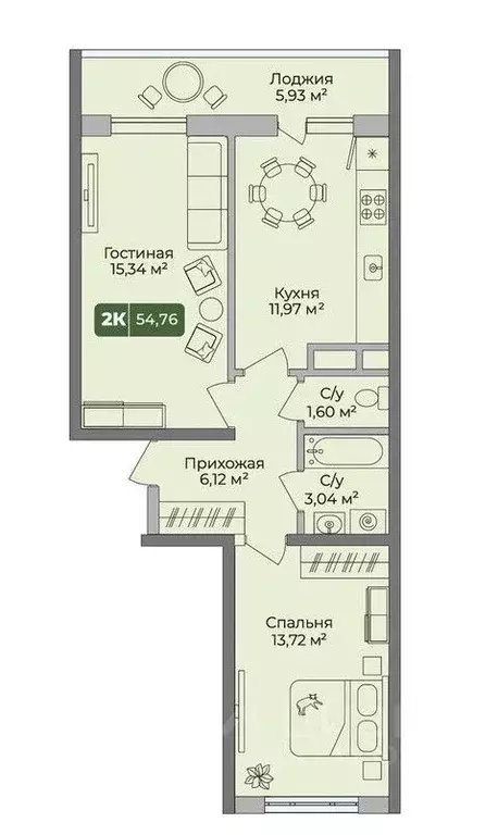 2-к кв. Краснодарский край, Краснодар пл. Главная городская (54.76 м) - Фото 2