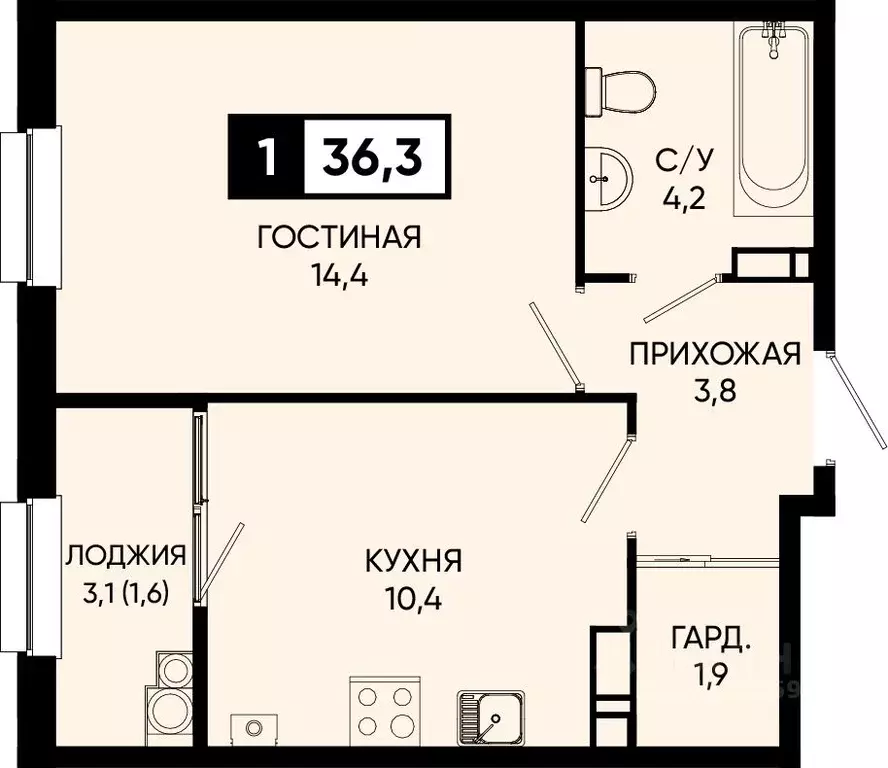 1-к кв. Ставропольский край, Кисловодск городской округ, пос. ... - Фото 0