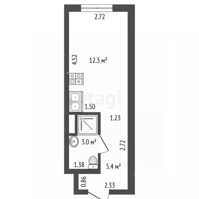 Студия Санкт-Петербург просп. Стачек, 64 (20.7 м) - Фото 1