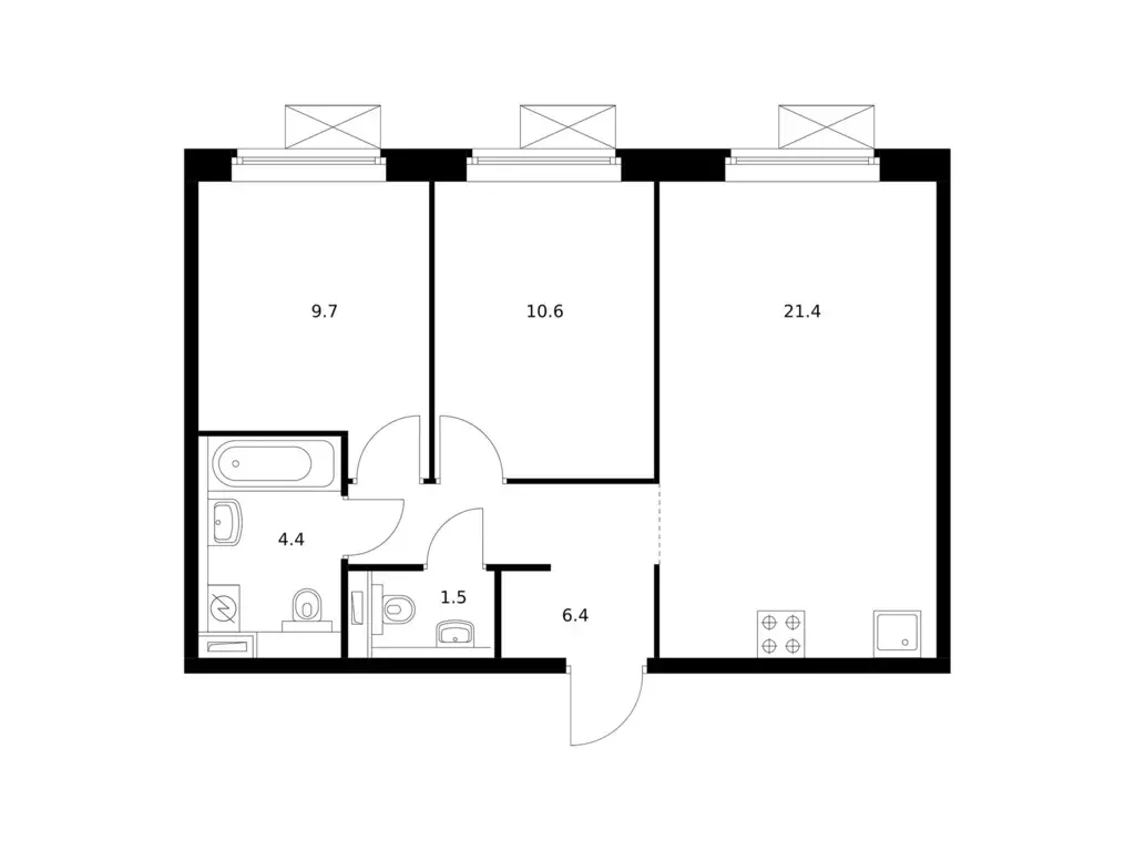 2-к квартира, 54 м - Фото 0