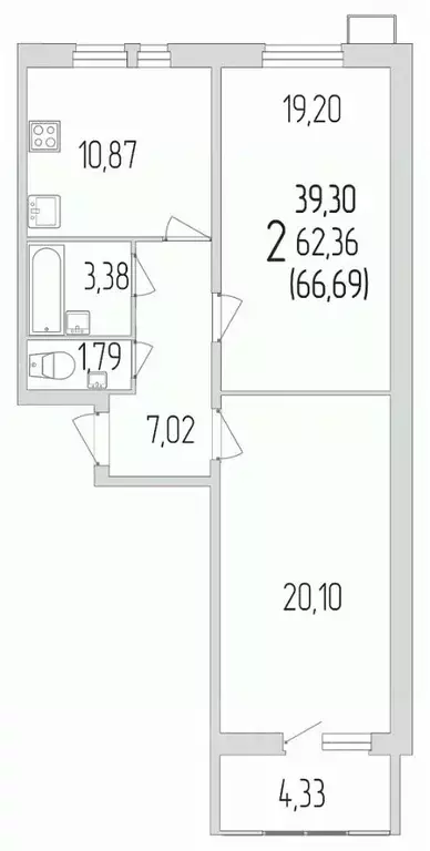 2-к кв. Белгородская область, Белгород ул. Лермонтова, 29А (66.8 м) - Фото 0