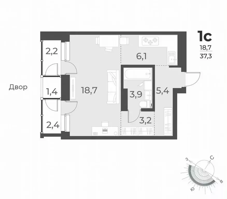 1-к кв. Новосибирская область, Новосибирск ул. Аэропорт, 49/1 (37.0 м) - Фото 1