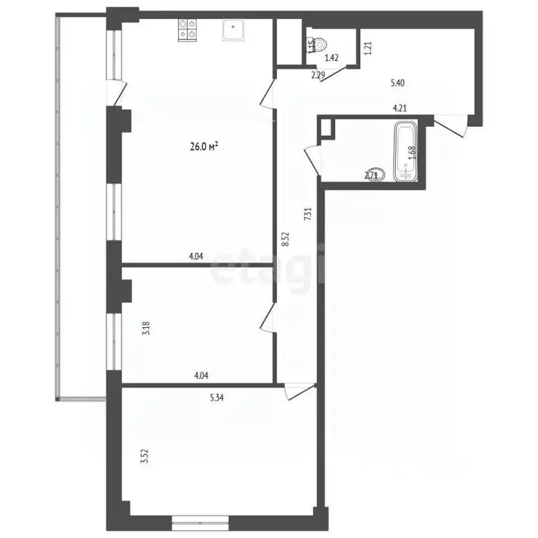 3-к кв. Тюменская область, Тюмень проезд Геологоразведчиков, 44А (83.6 ... - Фото 2