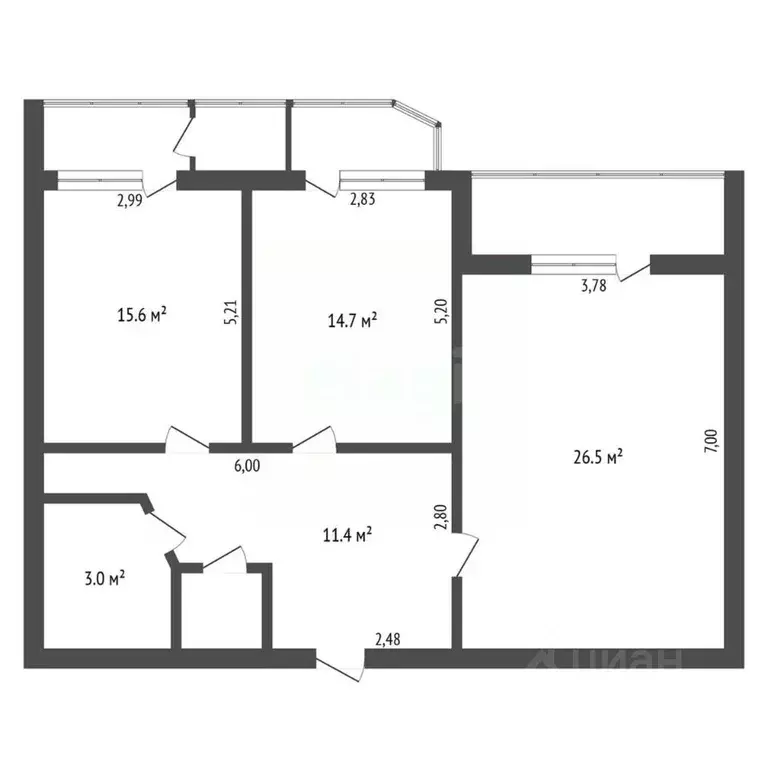 2-к кв. Амурская область, Благовещенск ул. Калинина, 4 (72.0 м) - Фото 1