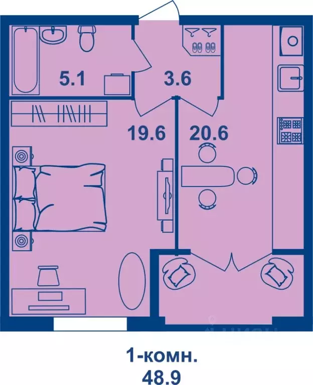 1-к кв. Костромская область, Кострома Магистральная ул., 71 (48.9 м) - Фото 1