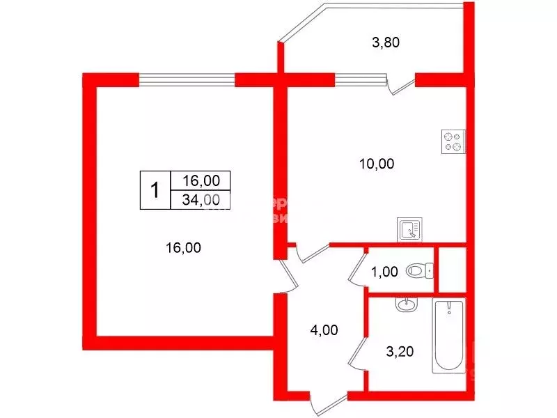1-к кв. Санкт-Петербург ул. Маршала Казакова, 50к1 (34.0 м) - Фото 2
