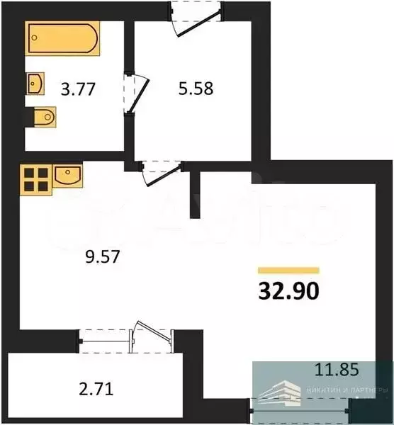 Квартира-студия, 32,9 м, 8/17 эт. - Фото 0