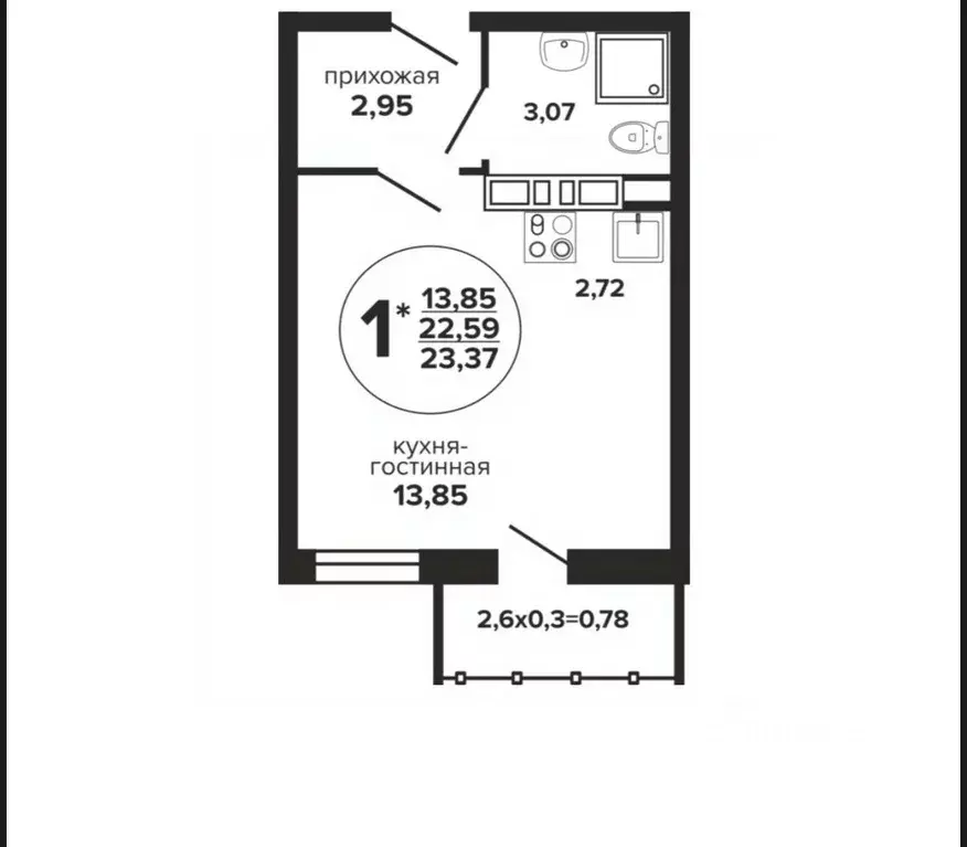 Студия Краснодарский край, Краснодар Российская ул., 257/7 (23.37 м) - Фото 2