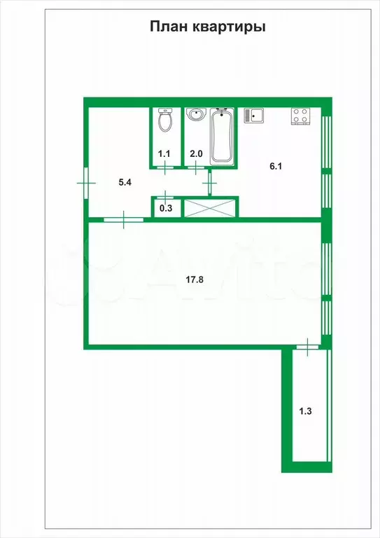 1-к. квартира, 32,7 м, 11/12 эт. - Фото 0