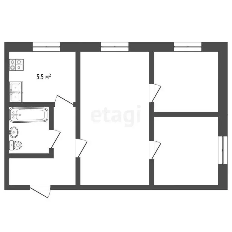 3-комнатная квартира: Пинеровка, Комсомольская улица, 14 (41.8 м) - Фото 0