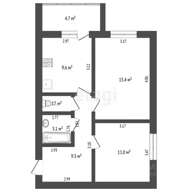 2-к кв. Тюменская область, Тюменский муниципальный округ, пос. ... - Фото 1