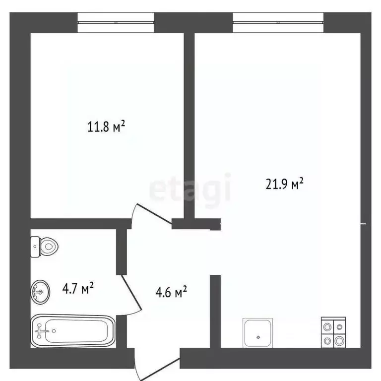 1-к кв. Тюменская область, Тюмень ул. Владислава Крапивина, 4 (43.4 м) - Фото 1