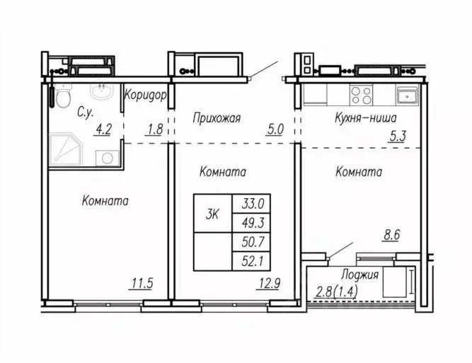 3-к кв. Алтайский край, Барнаул ул. Шумакова (50.7 м) - Фото 1