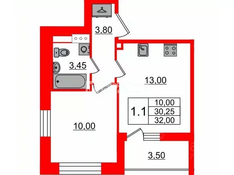 1-к кв. Санкт-Петербург просп. Орлово-Денисовский (32.0 м) - Фото 1
