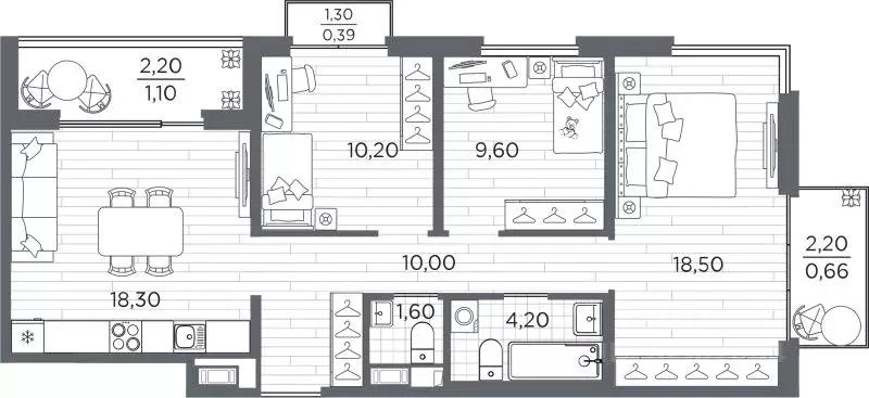 3-к кв. Санкт-Петербург Плюс Пулковский жилой комплекс (74.55 м) - Фото 1