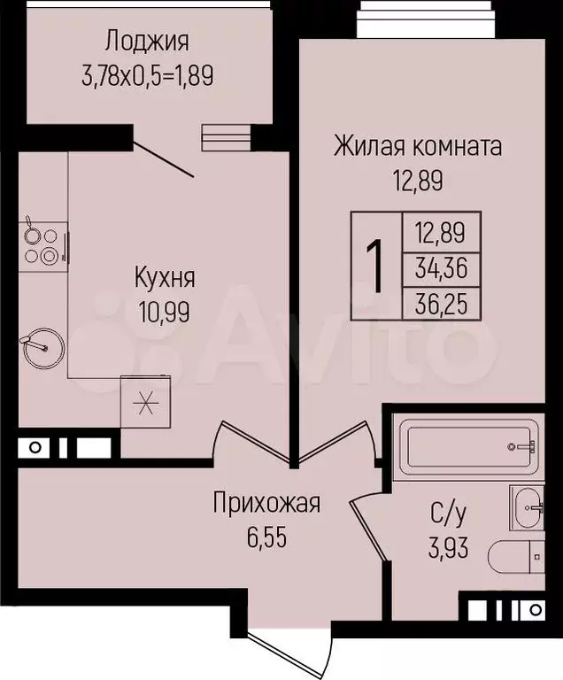 1-к. квартира, 36,3 м, 9/15 эт. - Фото 0