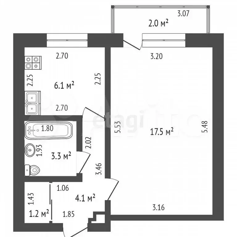 1-к. квартира, 32,7 м, 2/5 эт. - Фото 0