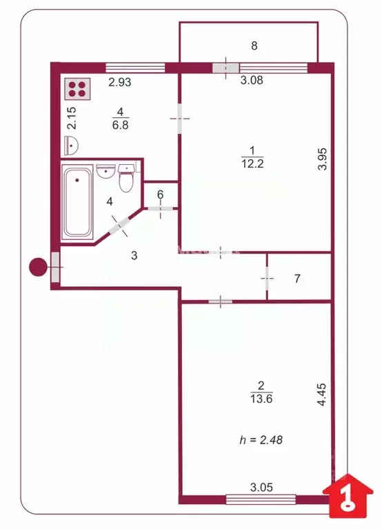 2-к кв. Омская область, Омск ул. Авиагородок, 13 (44.2 м) - Фото 2