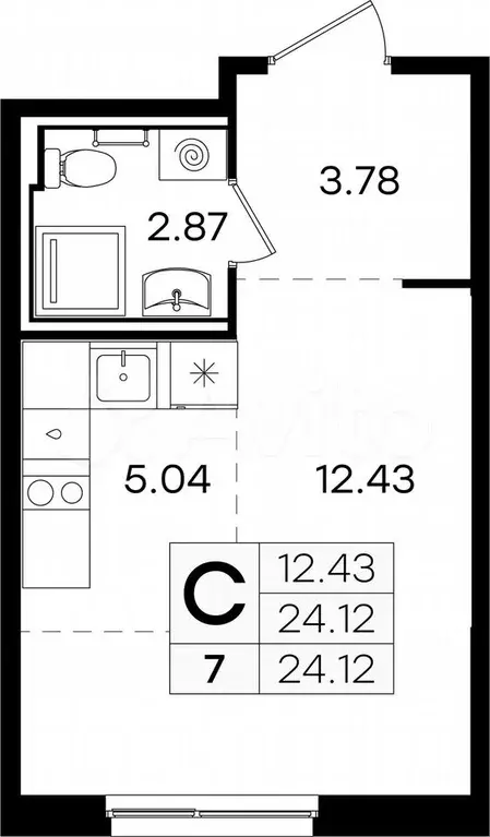 Квартира-студия, 24,1 м, 1/9 эт. - Фото 0