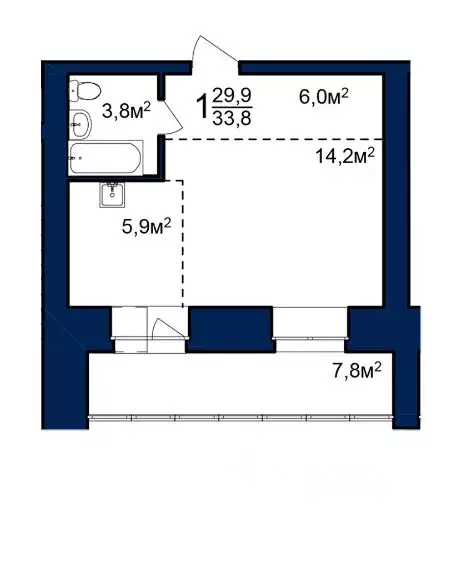 Студия Амурская область, Благовещенск 224-й кв-л,  (33.8 м) - Фото 0